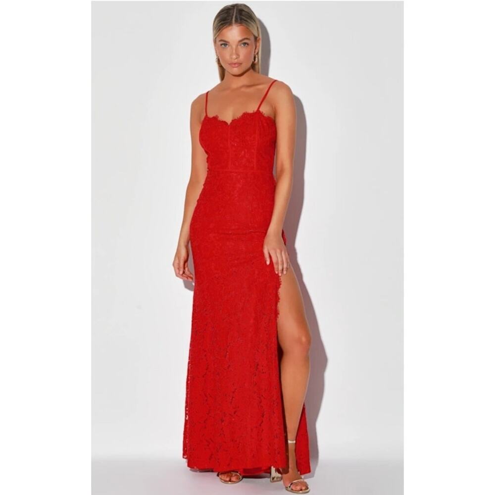 Lulus Song of the Siren Red Lace Maxi Dress Size Small New with Tags